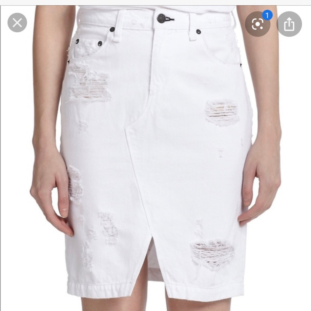 Rag & Bone shredded white denim pencil skirt (NWT)